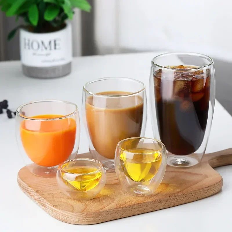 Double Wall HeatResistant Glass Coffee Tea Mug Set 2