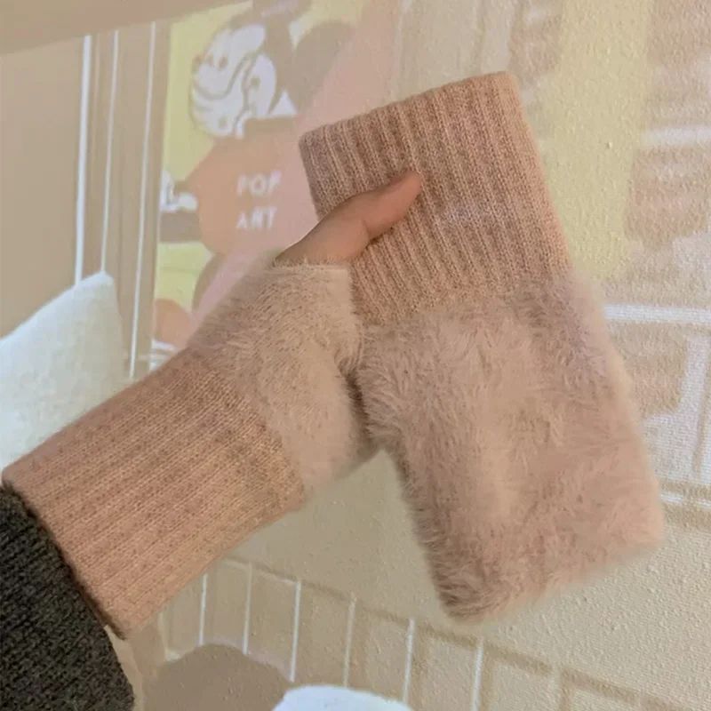 Soft Plush Fingerless Gloves For Women Winter Wrist Warmers 9