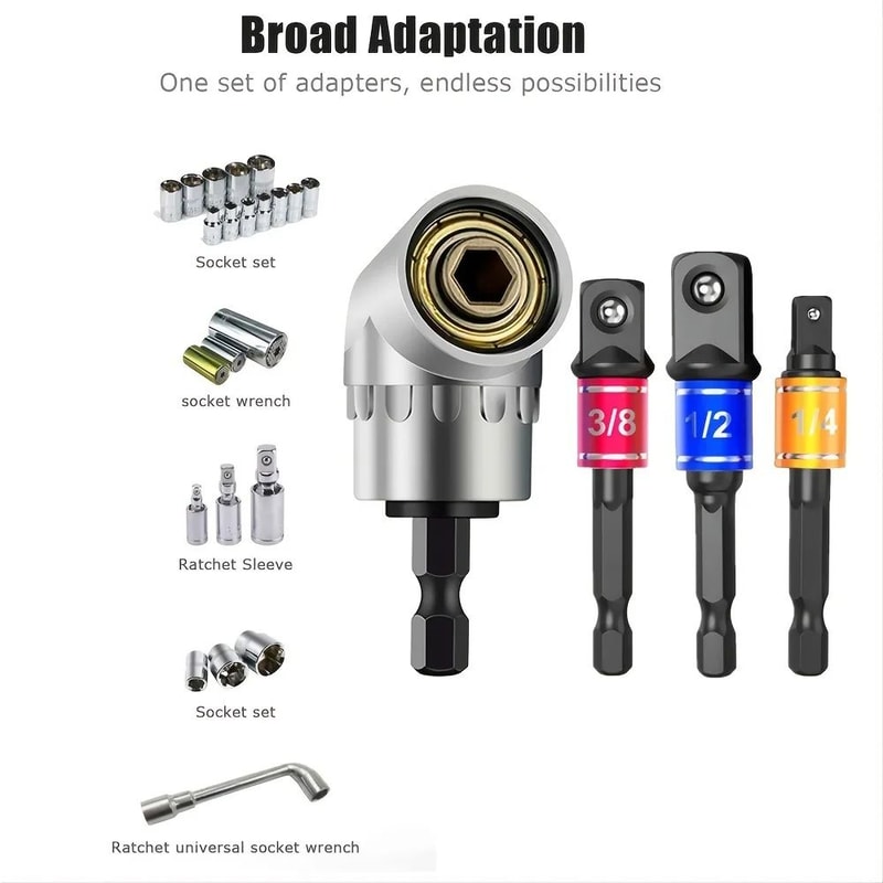 105 Degree Right Angle Drill Adapter Socket Extension Set 4