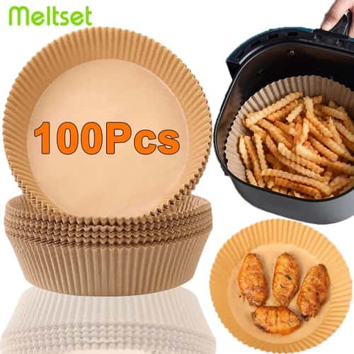 CrispClean Air Fryer Paper Liners – Disposable Non-Stick Parchment Sheets for Easy Air Fryer Cooking