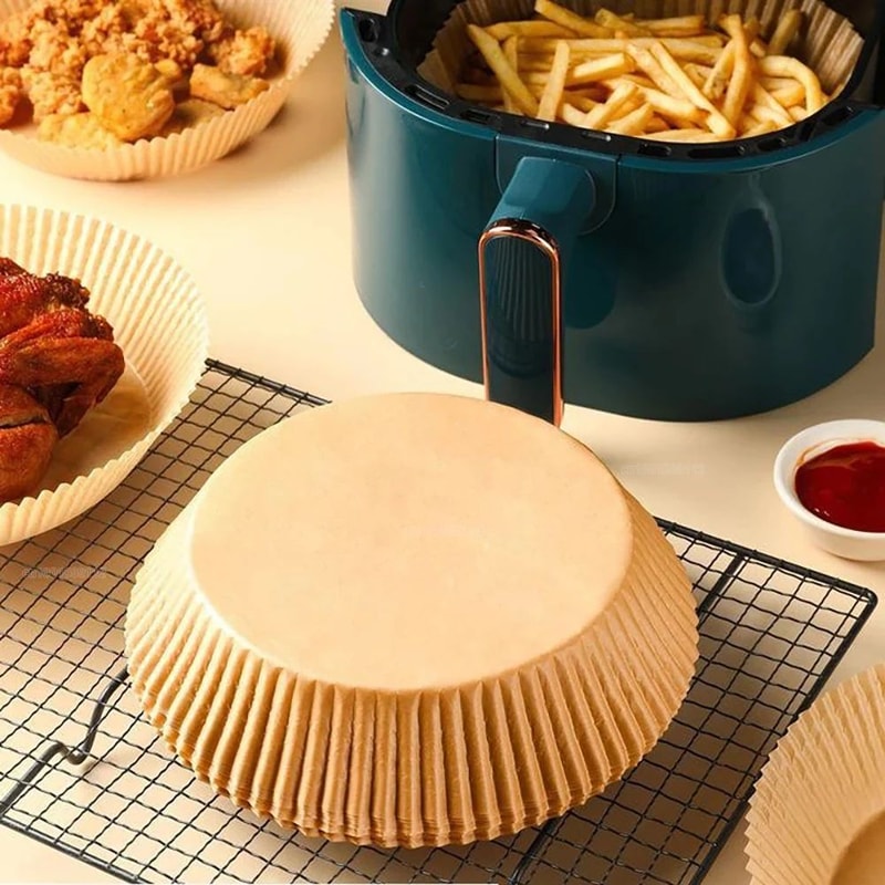 CrispClean Air Fryer Paper Liners Disposable NonStick Parchment Sheets For Easy Air Fryer Cooking 3
