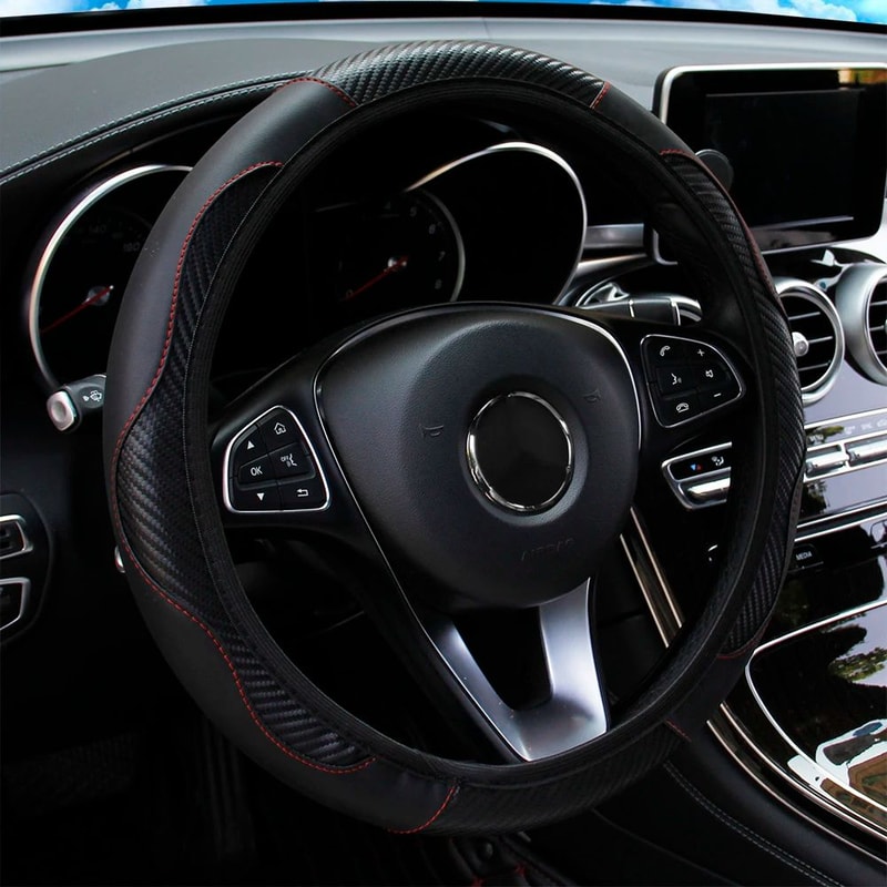 Premium Carbon Fiber PU Leather Car Steering Wheel Cover For 14515 Inch Wheels 5