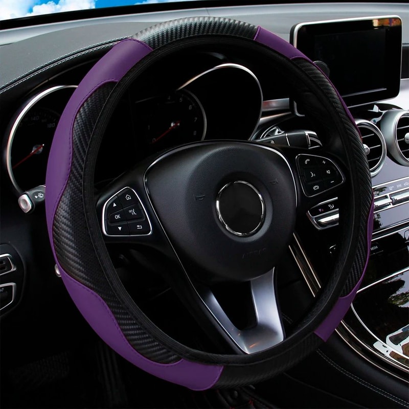 Premium Carbon Fiber PU Leather Car Steering Wheel Cover For 14515 Inch Wheels 16