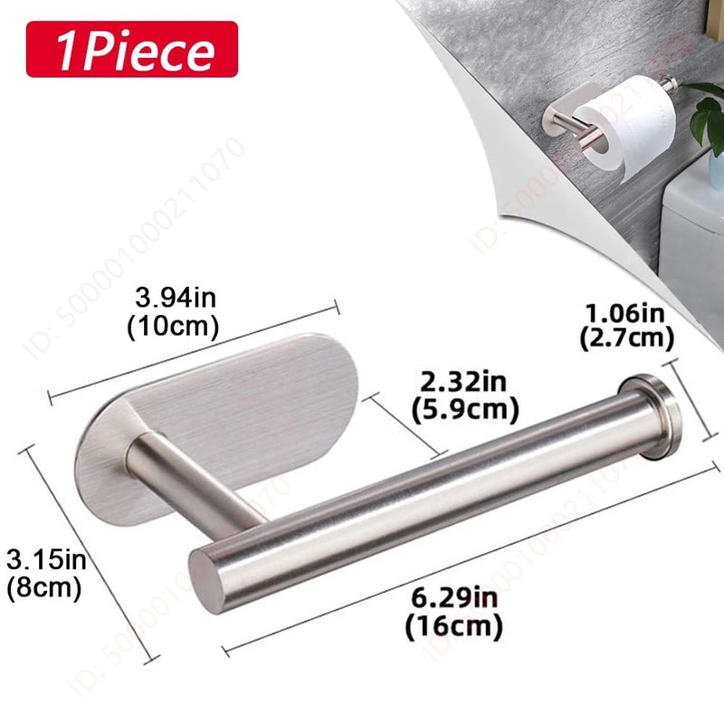 Modern Stainless Steel Adhesive Toilet Paper Holder Wall Mounted Paper Towel Rack 6