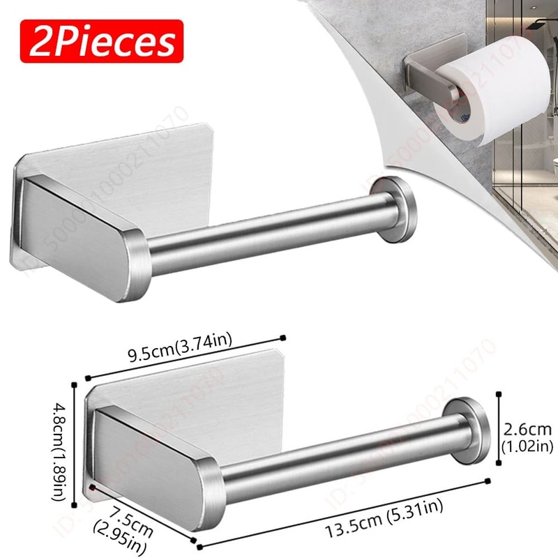 Modern Stainless Steel Adhesive Toilet Paper Holder Wall Mounted Paper Towel Rack 13