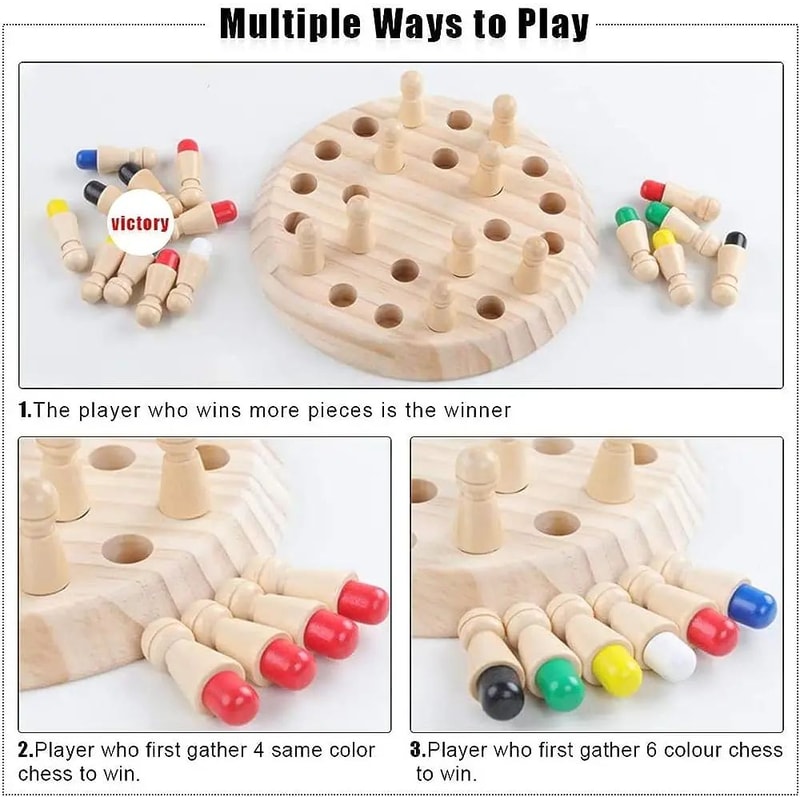 Montessori Color Match Stick Chess Board Game For Kids Wooden Memory Matching Game Cognitive Lear 3