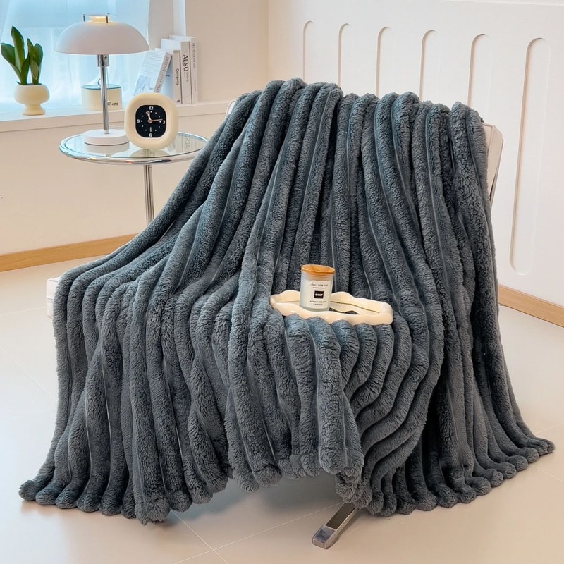 CozyStripe Thick Plush Throw Blanket For Bed Sofa Pets 1