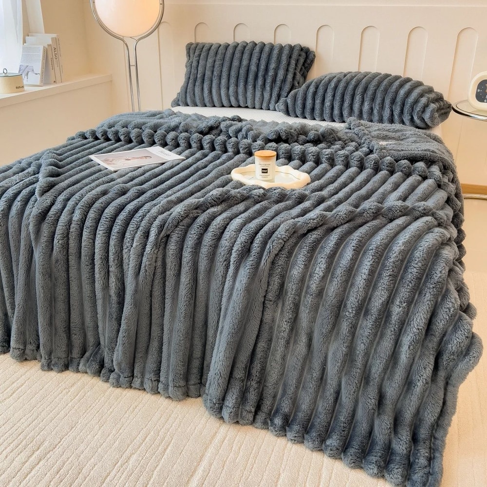 CozyStripe Thick Plush Throw Blanket For Bed Sofa Pets 3