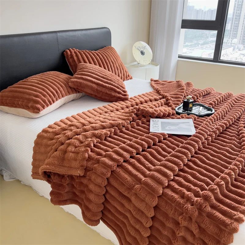 CozyStripe Thick Plush Throw Blanket For Bed Sofa Pets 13