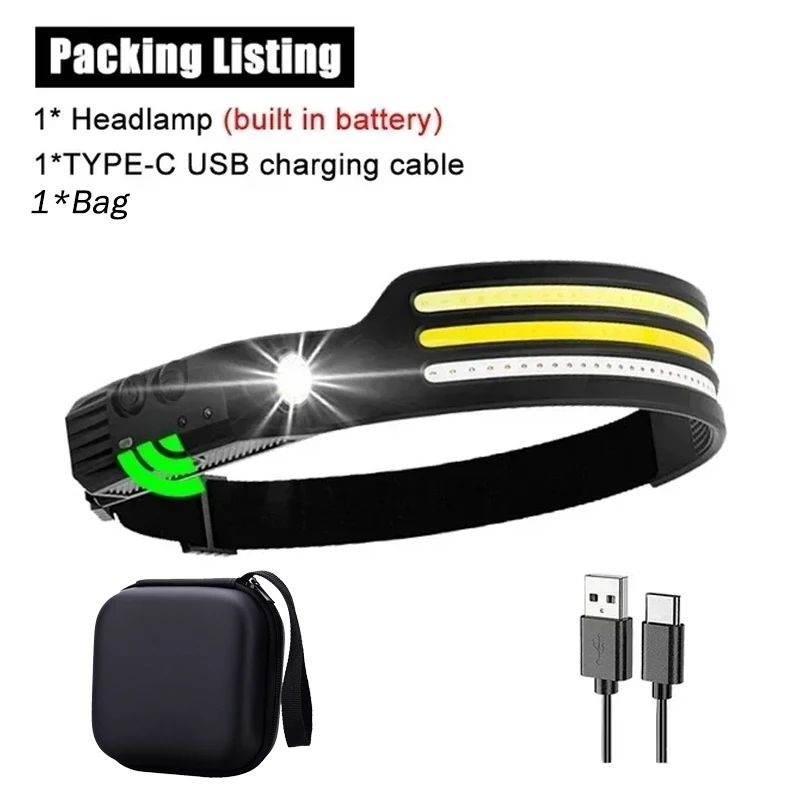 COB LED Rechargeable Headlamp With Motion Sensor For Camping Outdoor Work 12