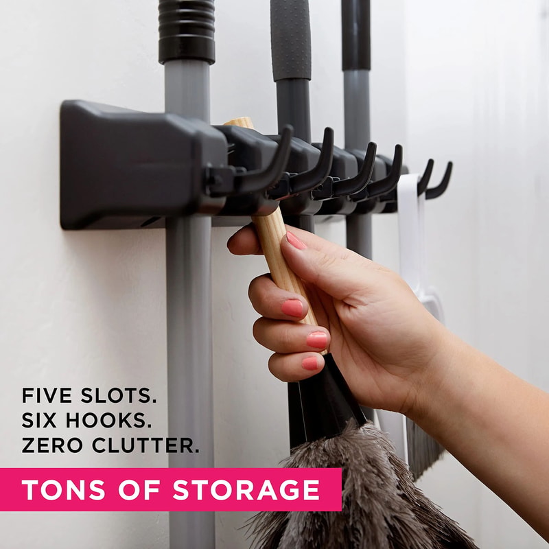 GripLock WallMounted Mop Broom Organizer Rack 1