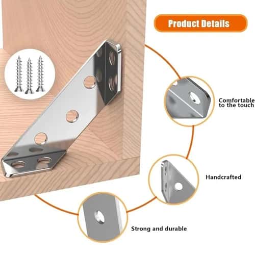 Heavy-Duty Stainless Steel Angle Brackets – 90 Degree Corner Brace Furniture Connectors