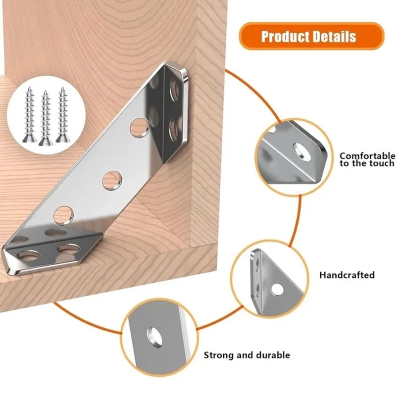HeavyDuty Stainless Steel Angle Brackets 90 Degree Corner Brace Furniture Connectors 0