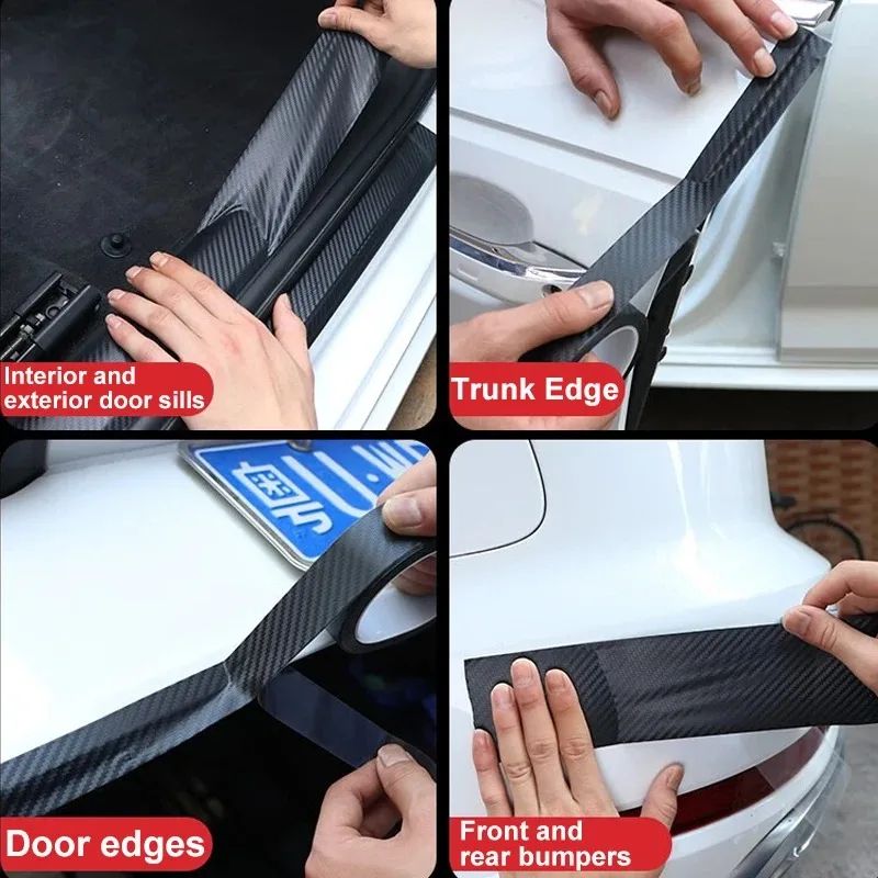 Carbon Fiber Car Door Protector Strip Anti Scratch Tape For Door Sills Side Mirrors 1