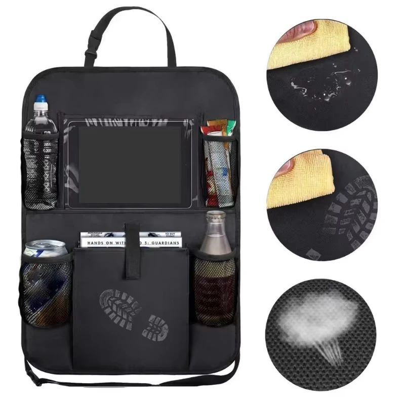 Car Backseat Organizer With Touch Screen Tablet Holder And Storage Pockets 4