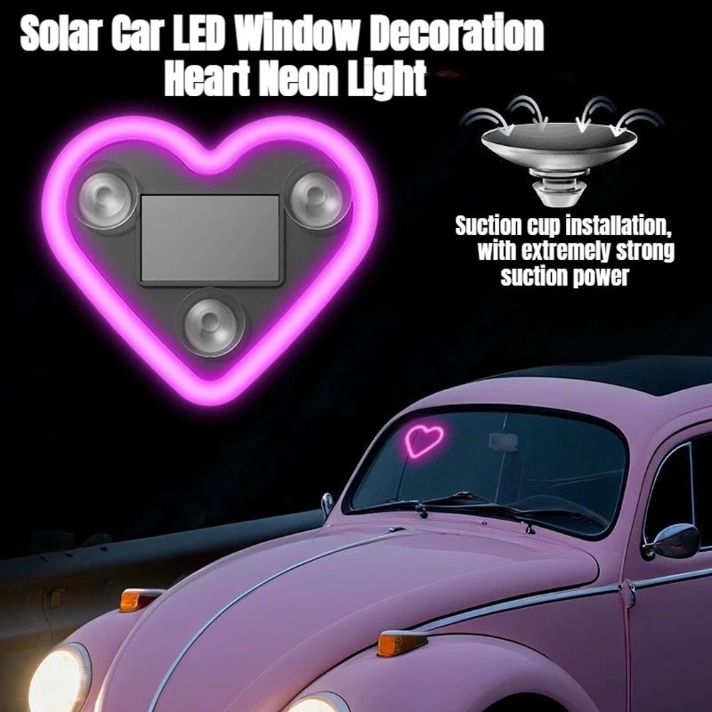 Solar Car Light Heart LED Neon Car Window Decoration 0