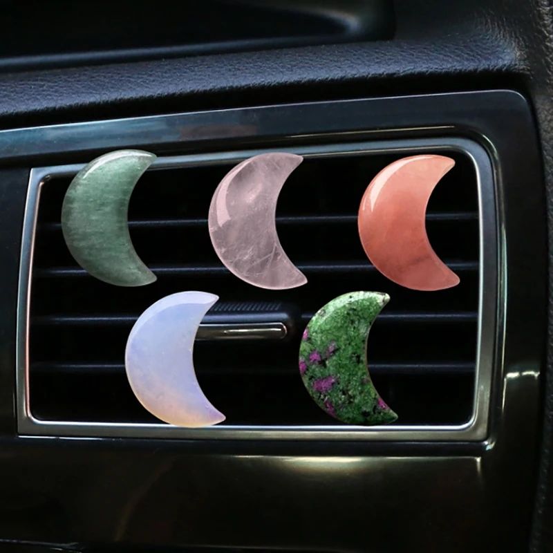 Pink Crystal Moon Car Air Freshener Vent Clip Diffuser For Stylish Car Interiors 0