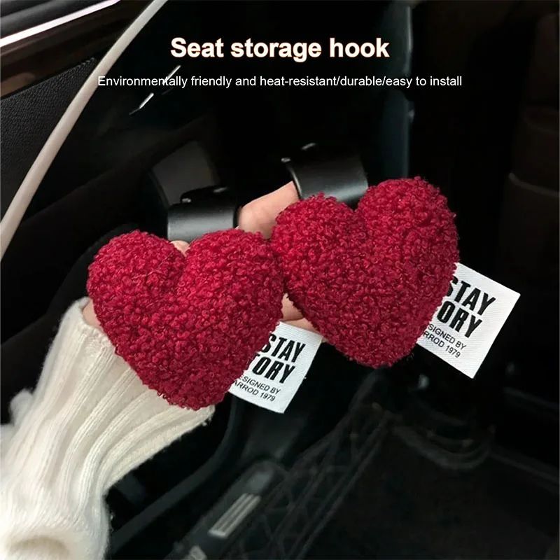 Heart Plush Car Seat Hooks For Bags Purses Backseat Organization 0