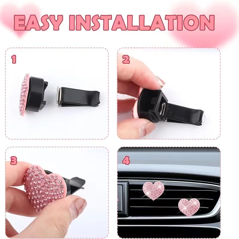 2Pack Heart Car Air Freshener Crystal Car Vent Clip Decor 6