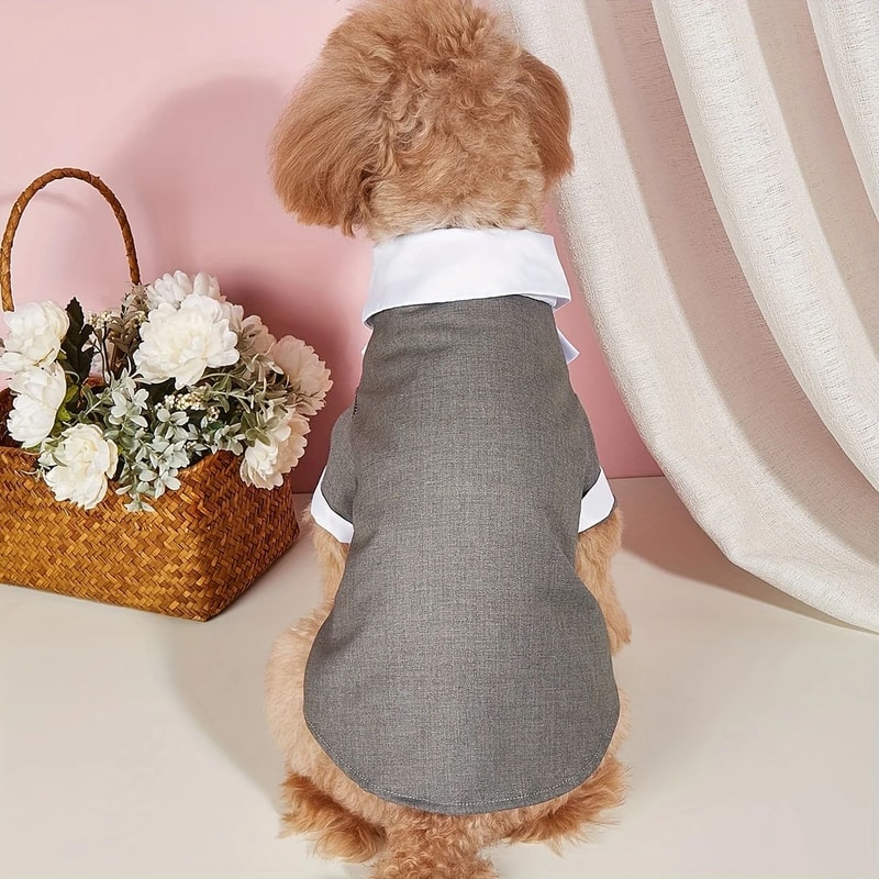Gentleman Pup Wedding Tuxedo Shirt With Bow Tie For Small Dogs 4