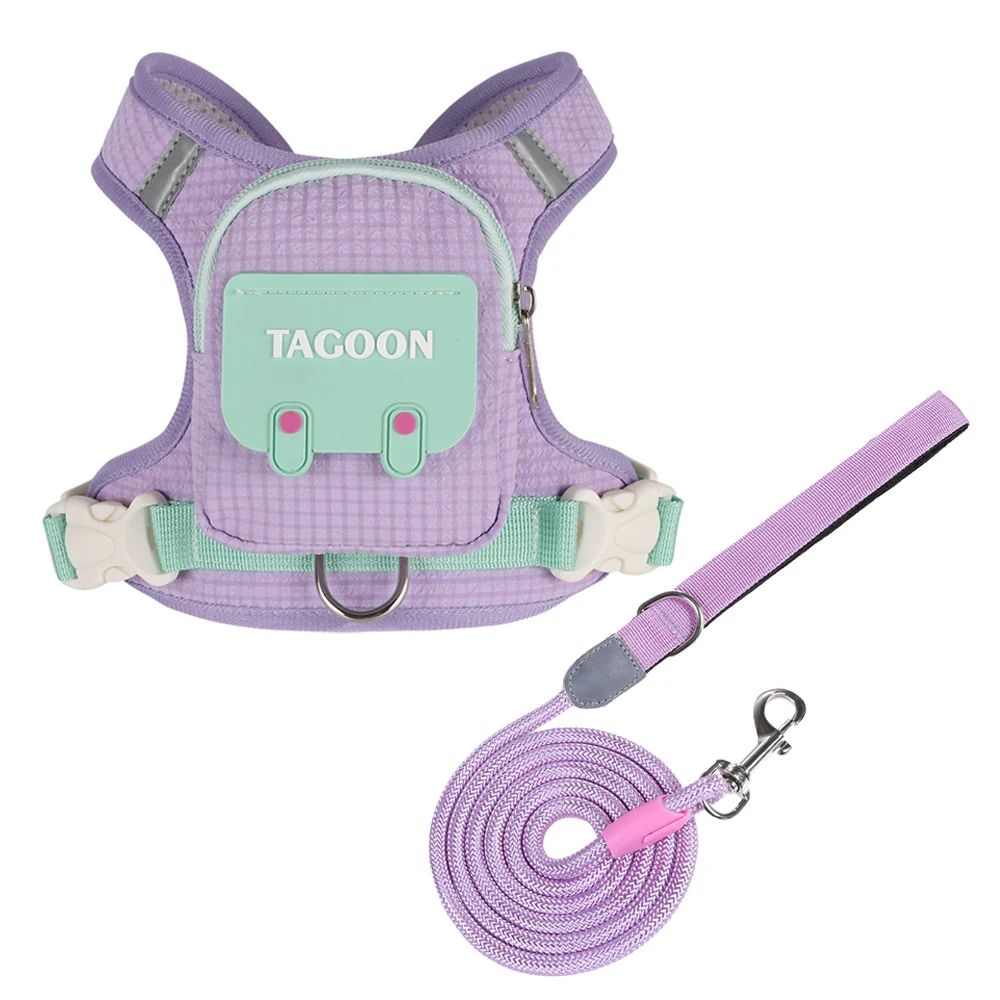 Reflective Adjustable Dog Cat Harness Leash Set With Backpack 10