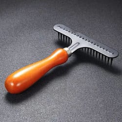 wood handle dog undercoat rake and pet grooming deshedding tool