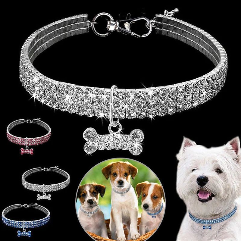 Luxury Rhinestone Dog Collar For Small Dogs Adjustable Crystal Puppy Necklace Collar 0