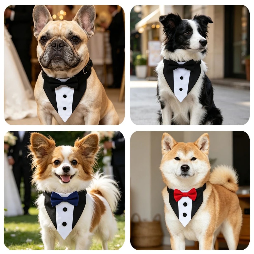 Adjustable Dog Wedding Collar With Bow Tie Tuxedo Bandana 2