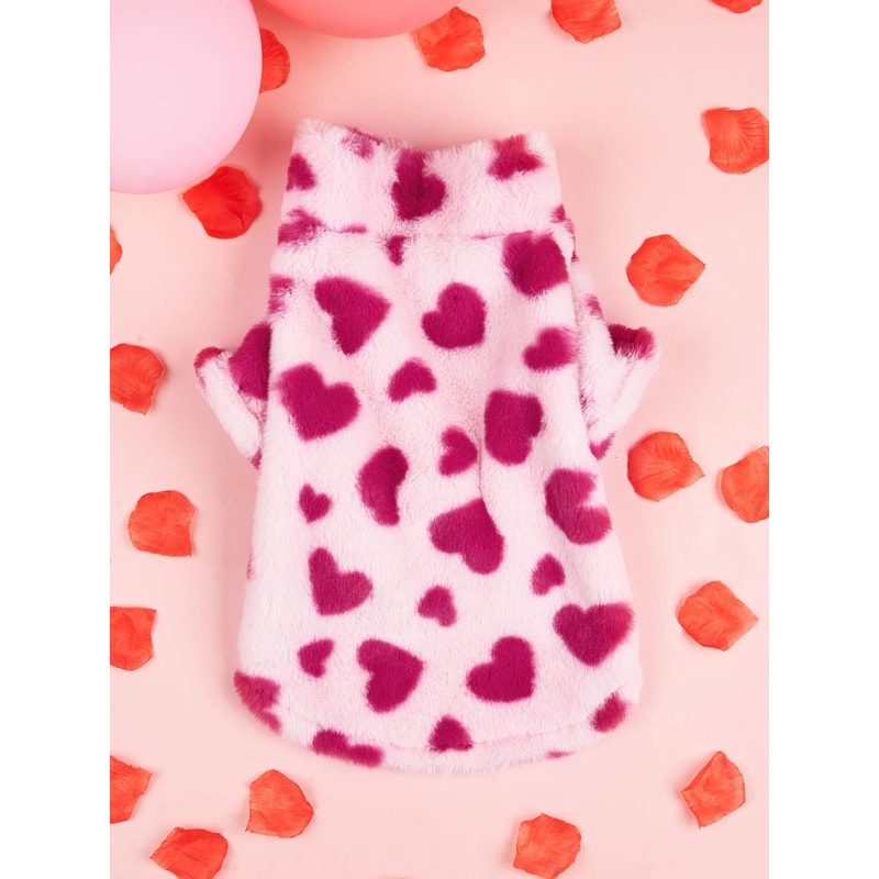 Cozy Heart Print Winter Dog Hoodie 2