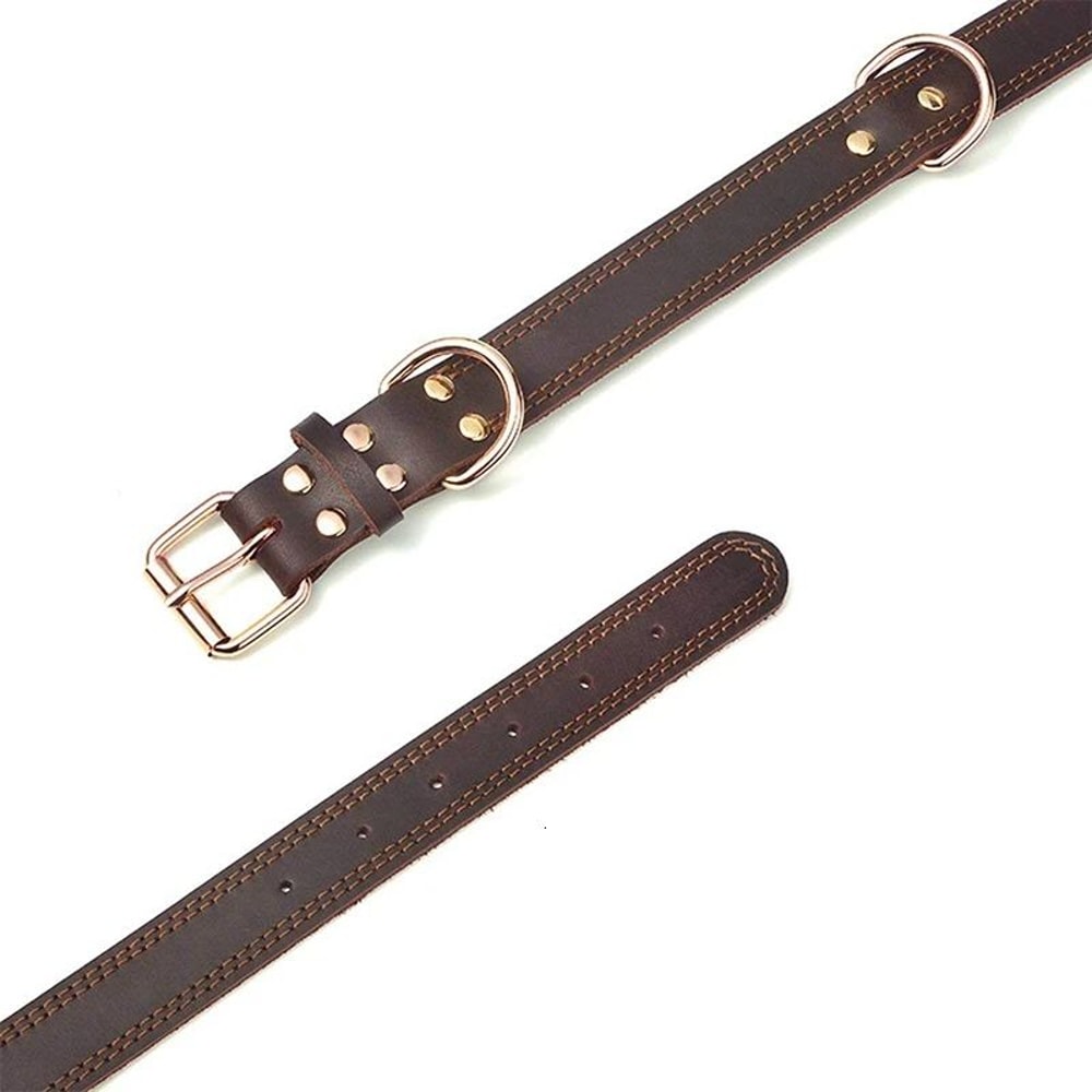 Benepaw Heavy Duty Genuine Leather Dog Collar With Double D Ring 5