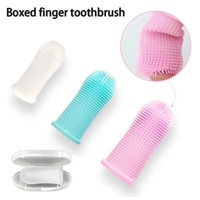 Gentle Silicone Pet Finger Toothbrush For Dogs Cats 0