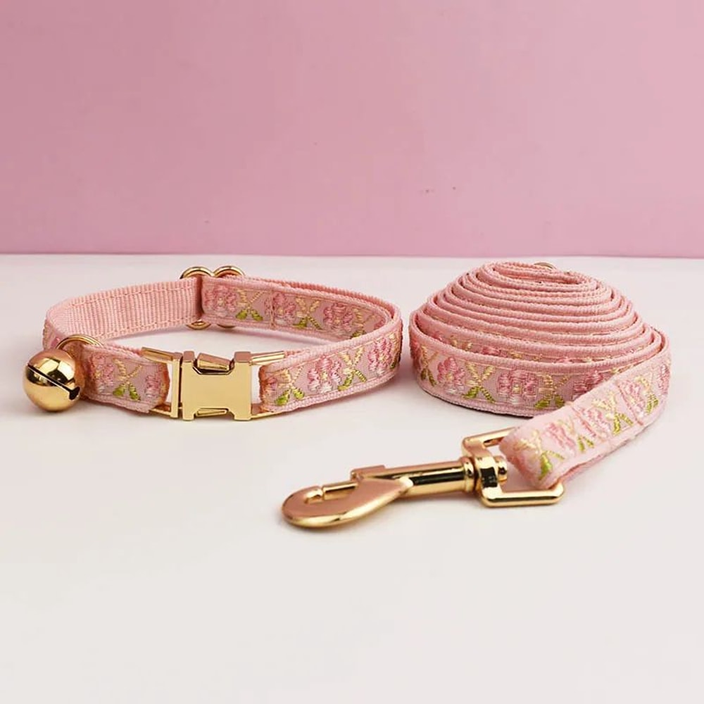 Personalized Cat Collar With Bell And Engraved ID Tag Leash Set 15