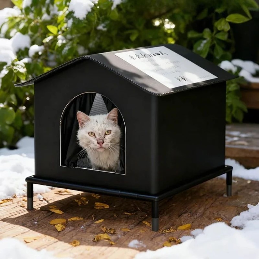 Insulated Outdoor Cat House With Stand For Winter Weather Protection 10