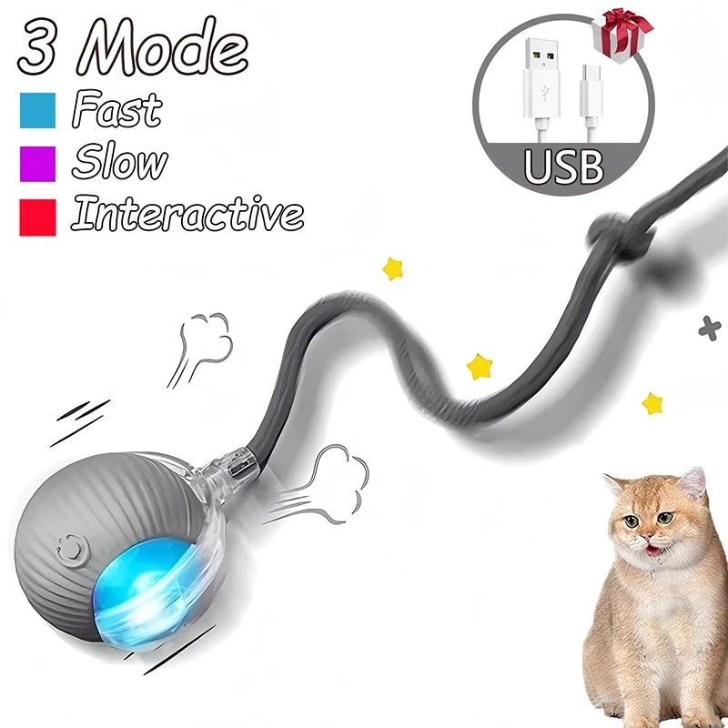 Interactive Cat Toy Automatic Rolling Ball With Faux Tail 6