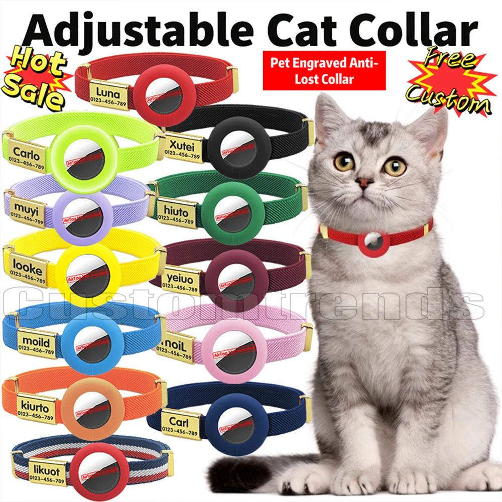 Personalized Breakaway AirTag Cat Collar With Name Tag For Safe Indoor Outdoor Cats 1