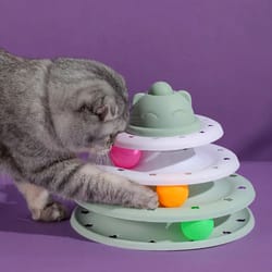 4-level interactive cat toy tower with roller ball tracks