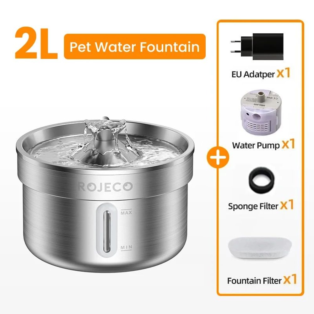 PureFlow Stainless Steel Cat Water Fountain For Cats Small Dogs 6