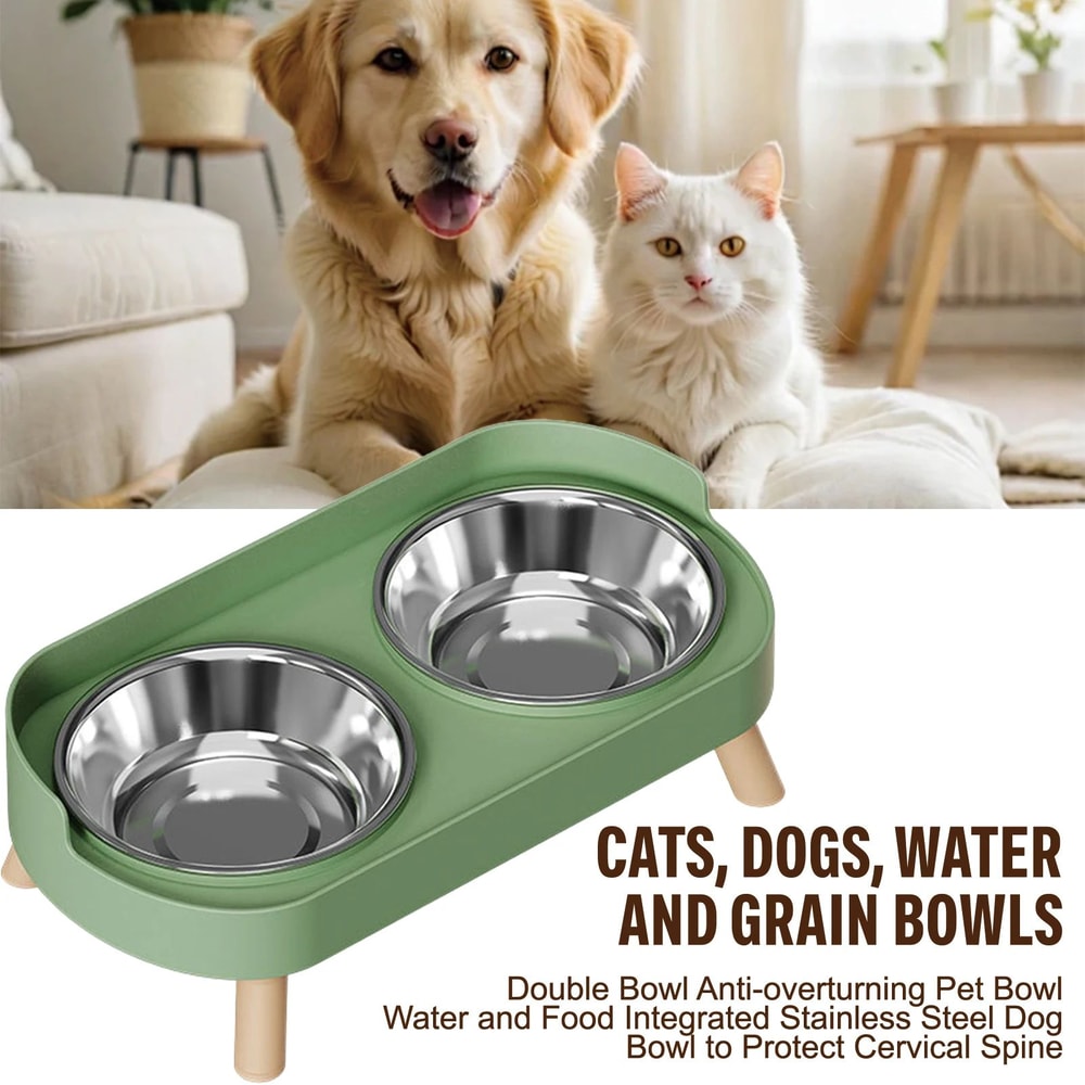 Elevated Stainless Steel Dual Bowl Pet Feeder 1
