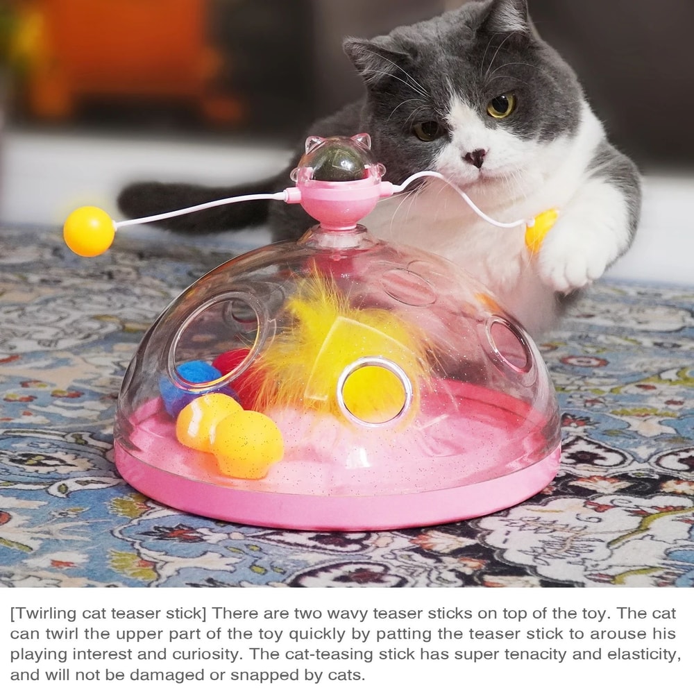 3in1 Interactive Cat Toy With Spinning Track Balls Feather Teaser 4