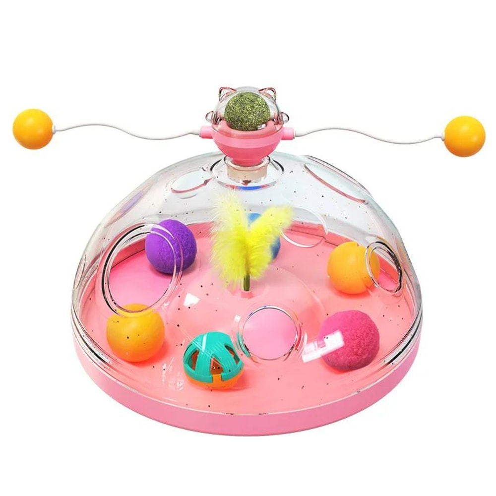 3in1 Interactive Cat Toy With Spinning Track Balls Feather Teaser 8
