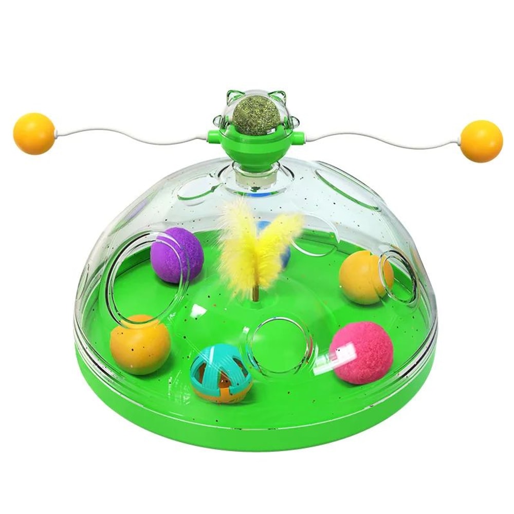 3in1 Interactive Cat Toy With Spinning Track Balls Feather Teaser 9