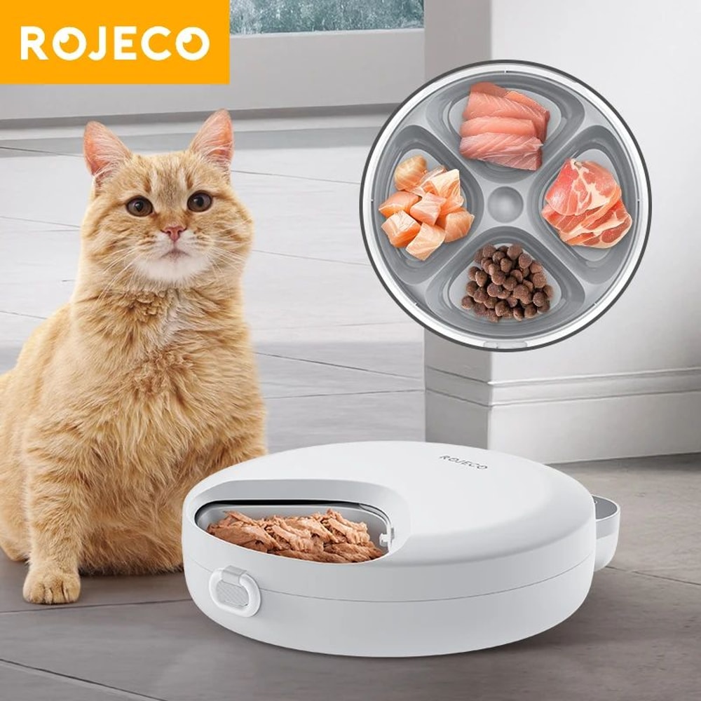 ROJECO 4Meal Automatic Cat Feeder For Wet And Dry Food 0