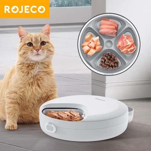 ROJECO 4-Meal automatic cat feeder for Wet and Dry Food