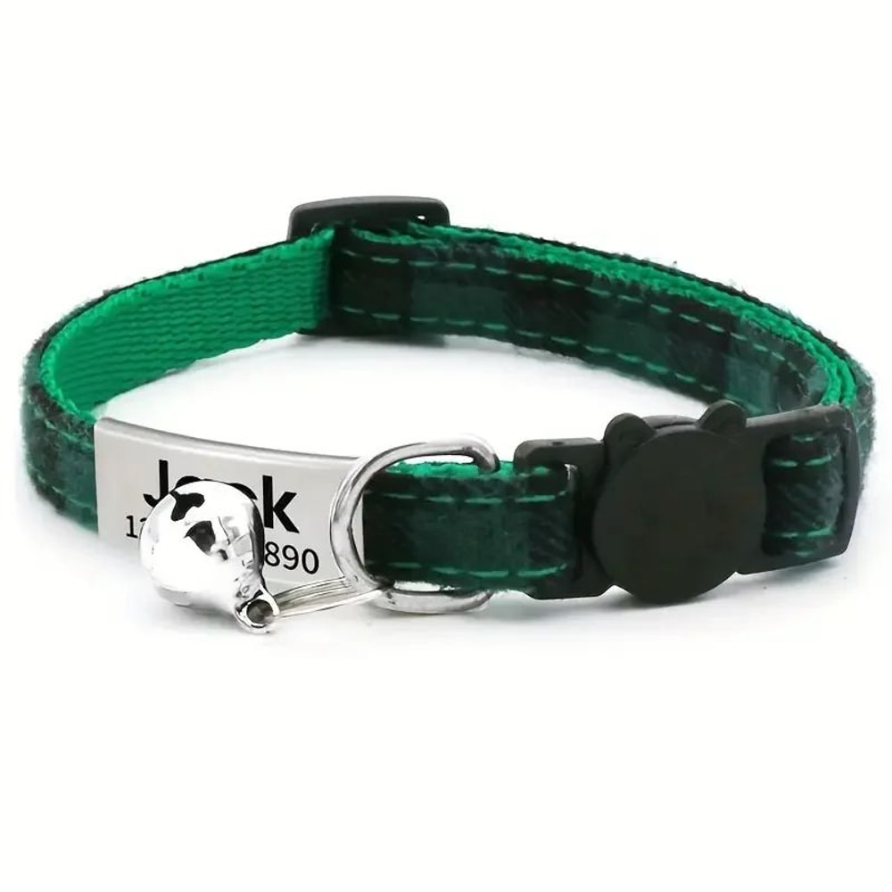 Personalized Plaid Breakaway Cat Collar With Bell And ID Tag 12