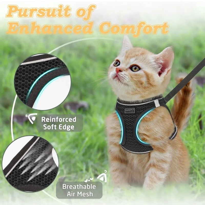 Escape Proof Cat Harness And Leash Set With Reflective Soft Mesh Vest 1