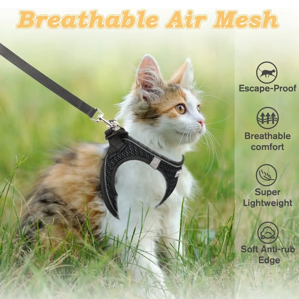 Escape Proof Cat Harness And Leash Set With Reflective Soft Mesh Vest 3
