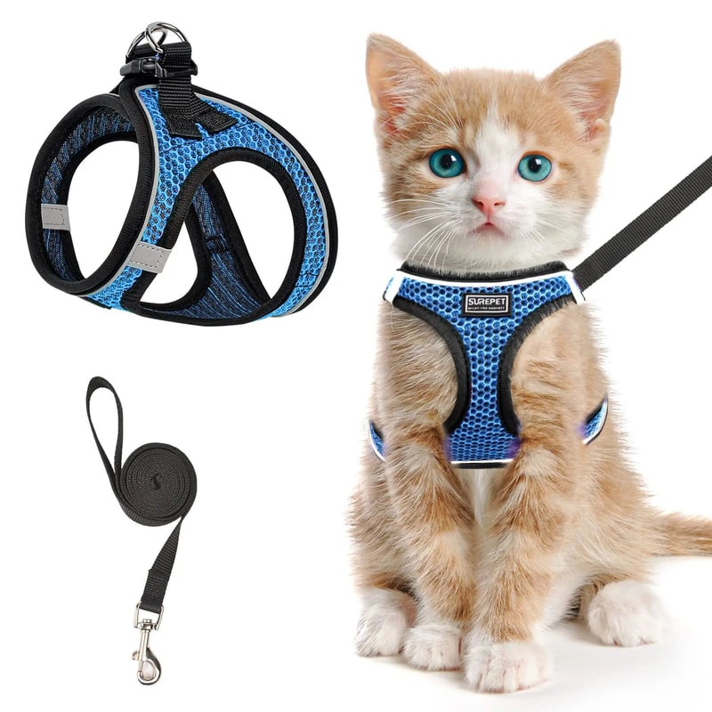 Escape Proof Cat Harness And Leash Set With Reflective Soft Mesh Vest 7