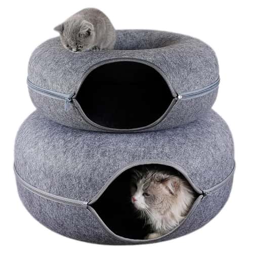 Cozy Donut Cat Tunnel Bed with Natural Felt Cave