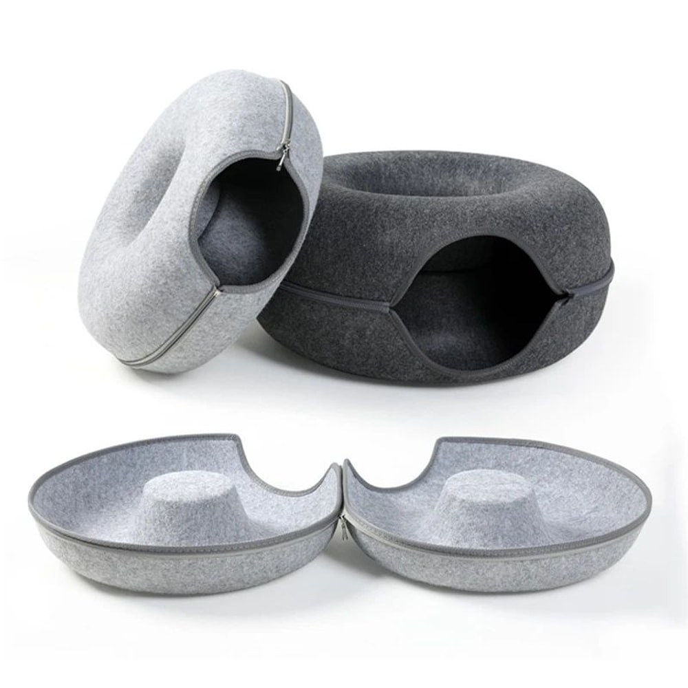 Cozy Donut Cat Tunnel Bed With Natural Felt Cave 1