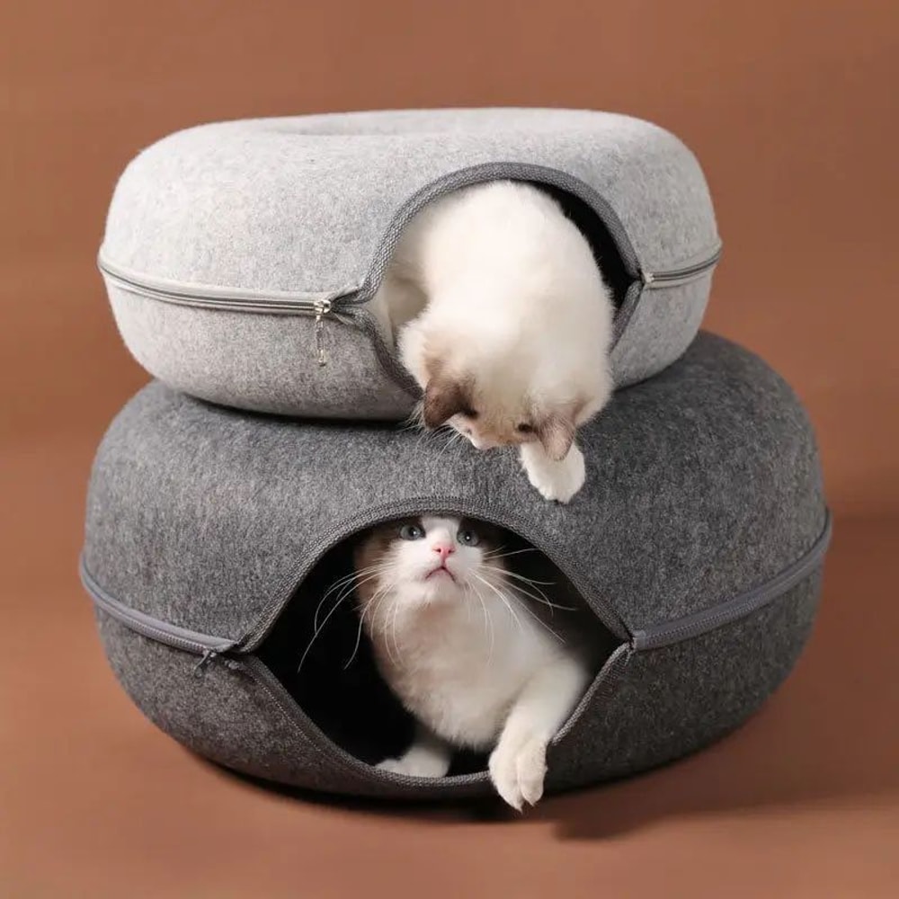 Cozy Donut Cat Tunnel Bed With Natural Felt Cave 2